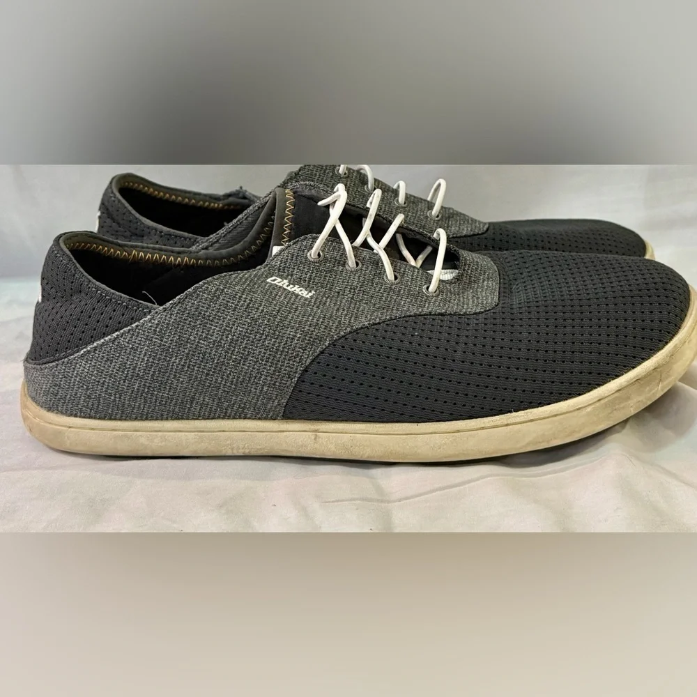 Olukai Nohea Moku Black Gray Mesh Mens Sz 9 Slip on Casual Shoes Beach Boat